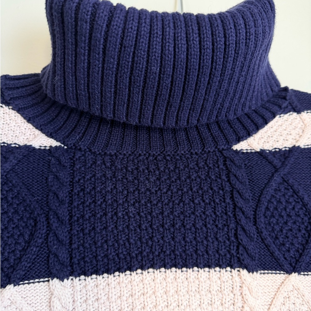 GAP Navy and Cream Striped Turtleneck Sweater with Various Cable Knit Design - Picture 5 of 15